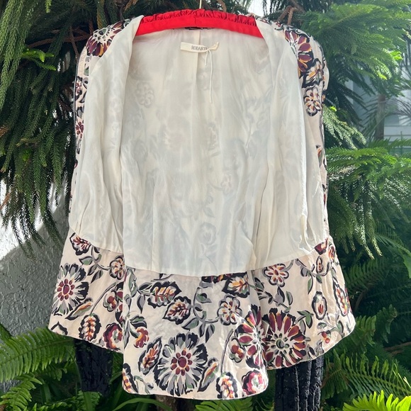 Rodarte White and Burgundy Floral Print Silk Charmeuse Blouse with Collar | FW16 - Picture 13 of 16